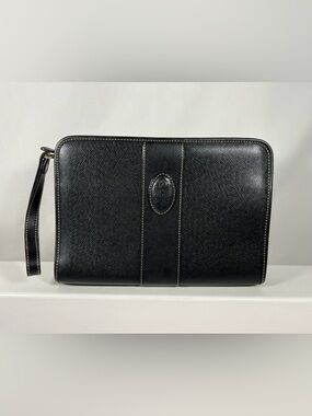 4074: Valentino Coupeau Vintage Leather Clutch Wristlet Black Italy
